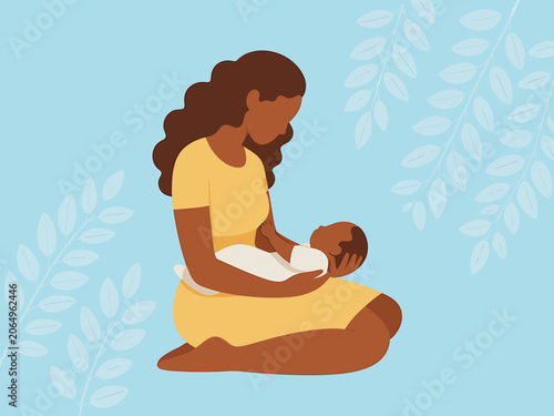 Mother Breastfeeding Baby Sitting on Floor Indoors Minimalist