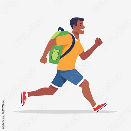 Young Man Running with Backpack