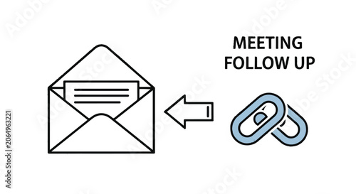 Illustration of email meeting follow up with attachment and link for business communication.
