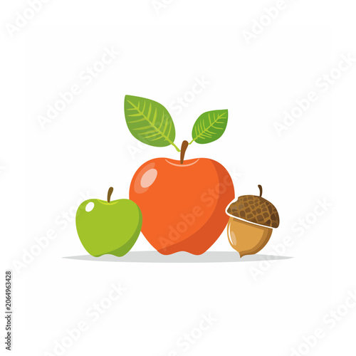 Flat Design Illustration of Apples and Acorn