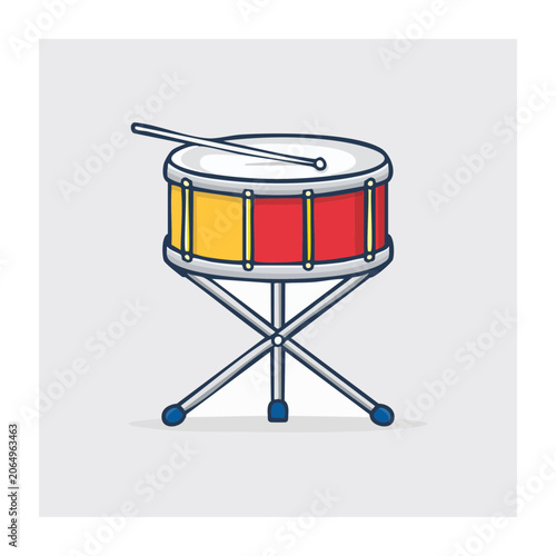 Flat Design Snare Drum with Drumstick on Stand