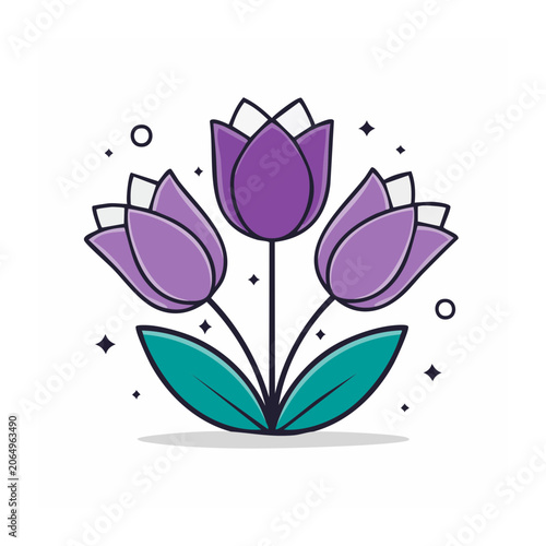 Flat Design Tulip Flowers with Leaves