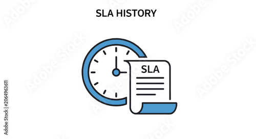 Illustration of SLA history featuring a clock and document icon to convey time, records, and study concept.