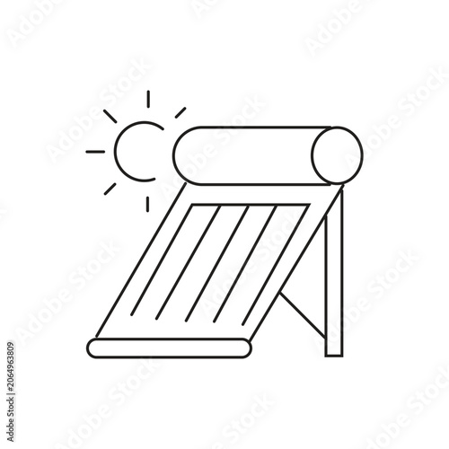 Solar water heater single icon with editable stroke, great for renewable energy catalogs, eco-friendly housing projects, and smart home utility interfaces.
