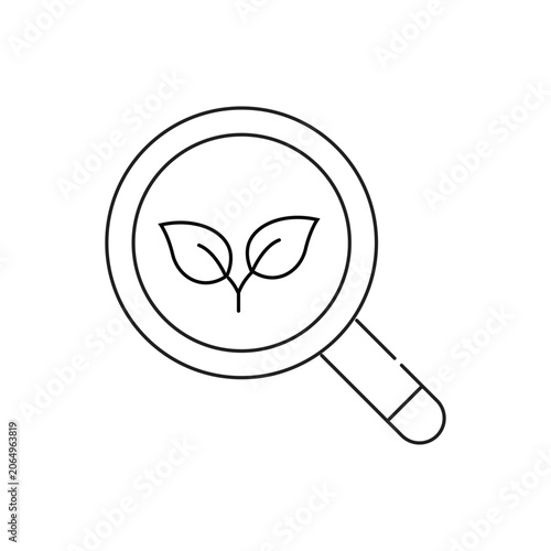 Eco search research single icon with editable stroke, perfectly designed for environmental studies, botanical science apps, and organic product discovery.
