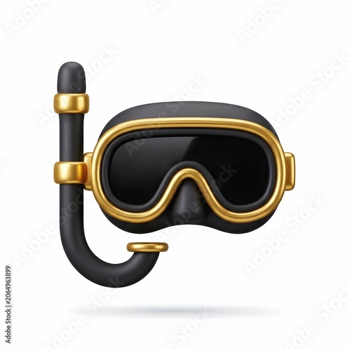 3D render of a premium black and gold snorkel mask
