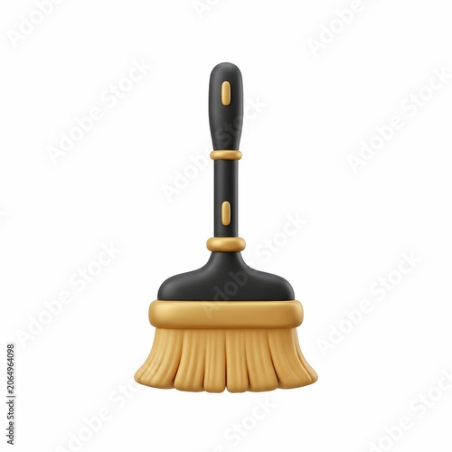 3D icon of a black and gold broom