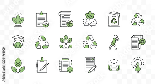 Collection of Green Leaves, Seedlings, and Paper Notes Illustrating The Environment.