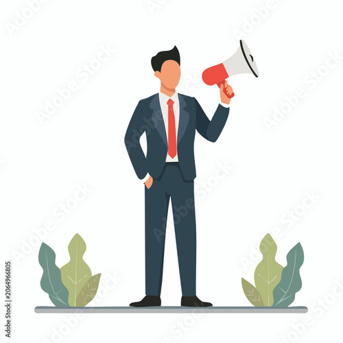 Businessman with Megaphone Announcing News