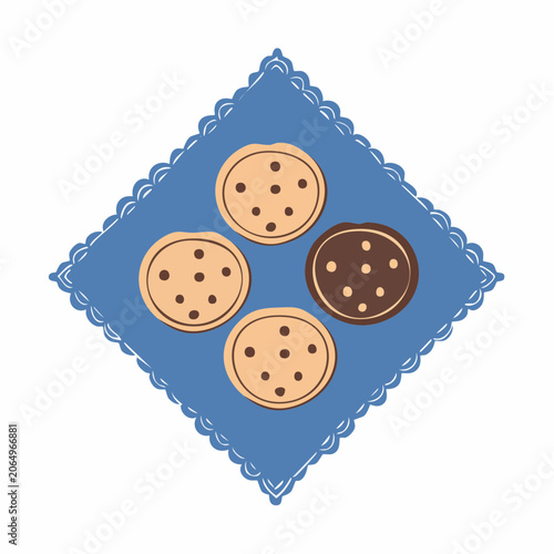 Chocolate Chip Cookies on Blue Napkin