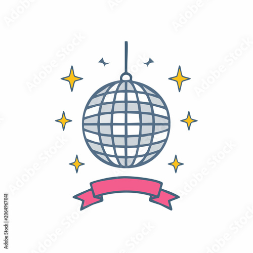 Disco Ball with Stars and Ribbon Icon