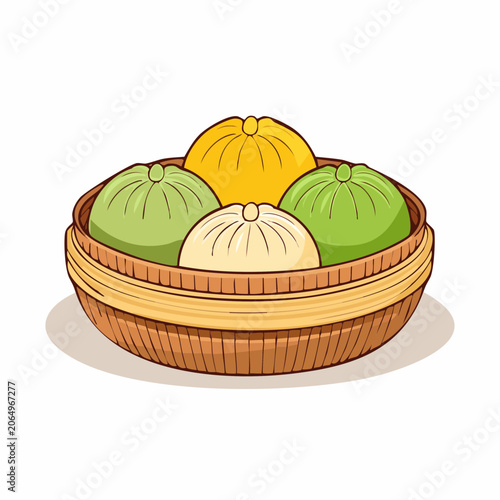 Steamed Buns in a Bamboo Steamer Basket