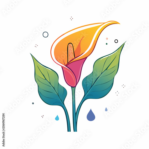 Stylized Calla Lily Illustration with Gradient Colors and Water Droplets