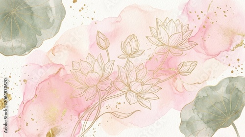 Luxury Lotus Watercolor Gold Background