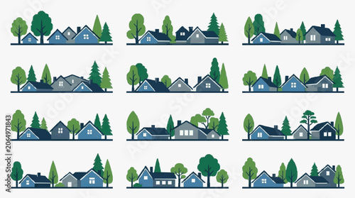Neighborhood Houses with Scenic Backdrops.