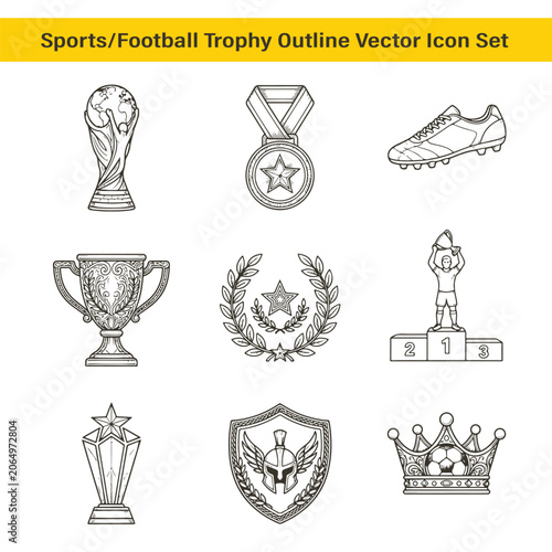 Soccer trophy and football championship award vector icon set for sports business website