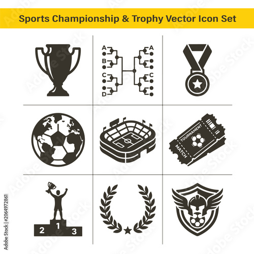 Soccer trophy and football championship award vector icon set for sports business website