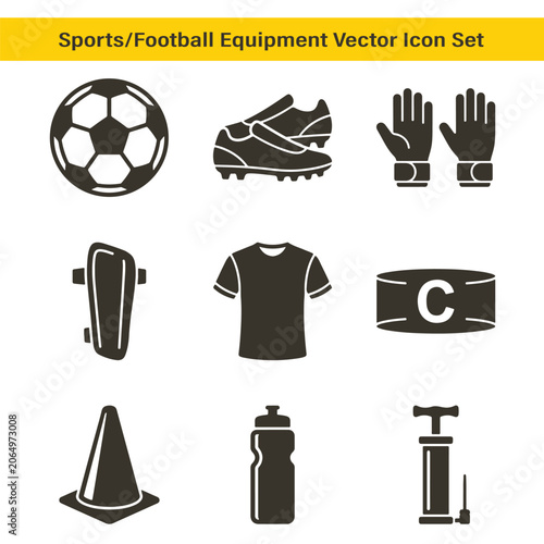 Modern sports equipment design and vector training cone water bottle game icons