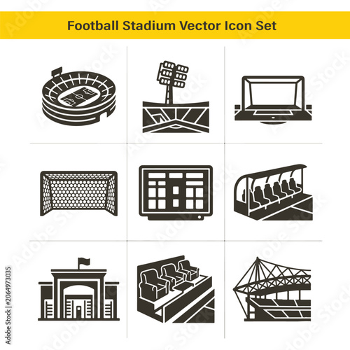 Football stadium and soccer arena vector icon set for sports business website