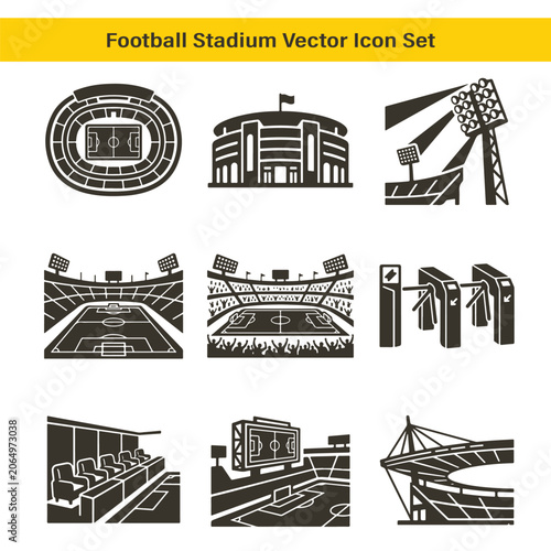 Football stadium and soccer arena vector icon set for sports business website