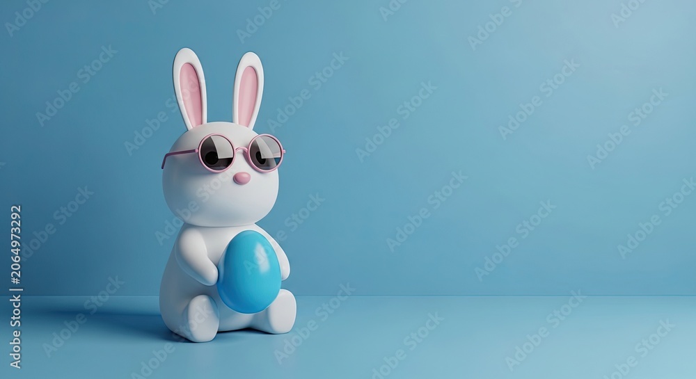 Obraz premium Trendy easter bunny with sunglasses and egg 3d render for spring celebrations