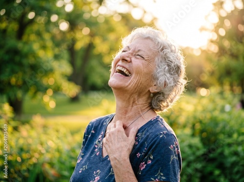 Content senior citizen enjoying retirement lifestyle in sunlit nature background