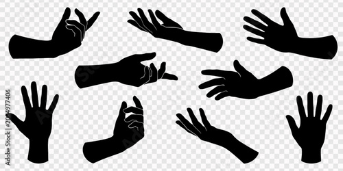 Canvas Print Dynamic set of human hand gesture silhouettes showcasing various non-verbal comm