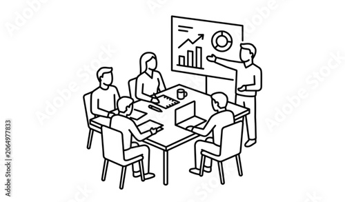 Business Meeting Discussion Icon Team Briefing Strategy Outline Vector Illustration