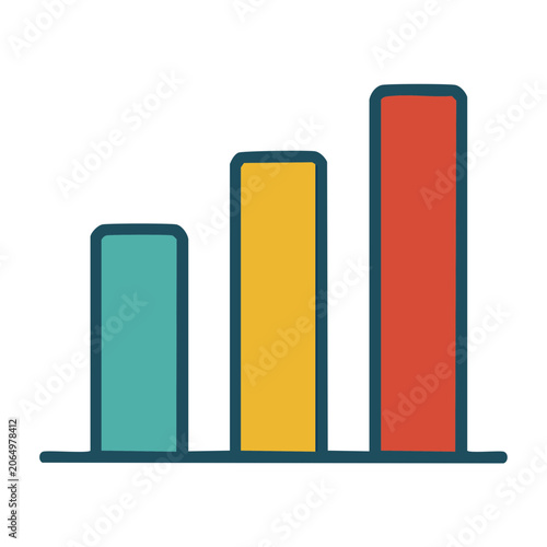 Flat design bar chart with cyan yellow and red bars