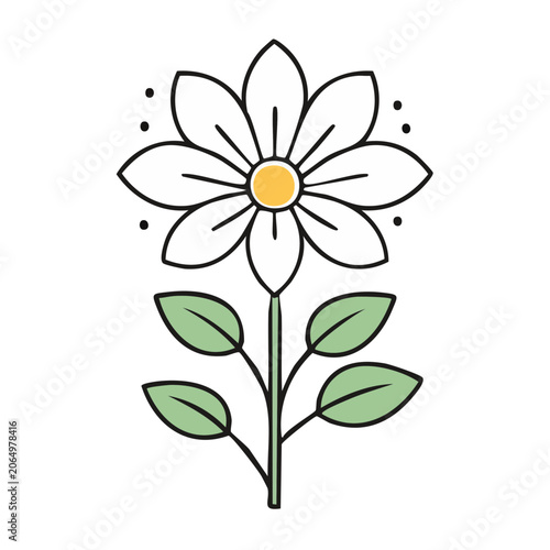 Flat design daisy flower with green leaves