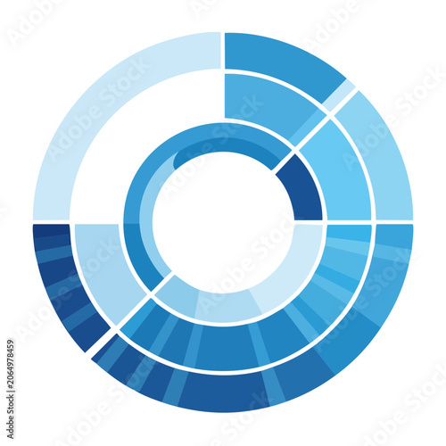 Flat design loading icon with blue and gray circles