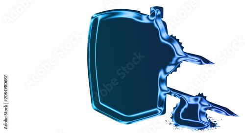 Quadro em tela A blue metallic object shatters on a transparent background with liquid effect