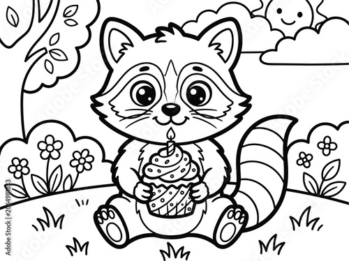 Canvas Print Raccoon with cupcake coloring pages for kids and toddlers printable activity