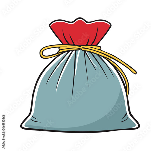 Cartoon money bag with red top and yellow drawstring