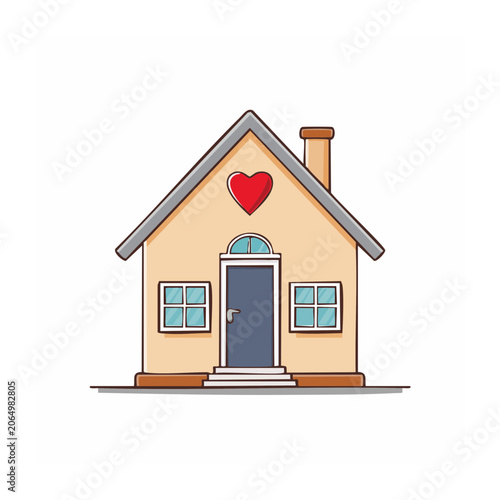 Cute flat design house with heart on roof