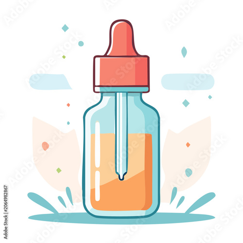 Flat design dropper bottle with orange liquid