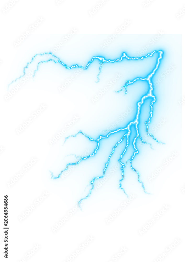 Obraz premium Cyan electric lightning branch discharge effect on dark background.