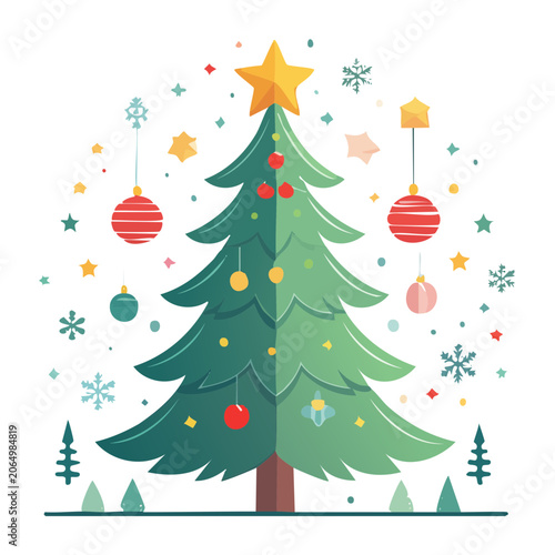 Flat Design Christmas Tree with Ornaments