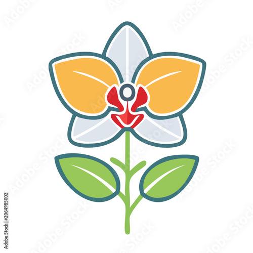 Flat design orchid flower icon with transparent background