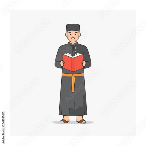 Man in traditional clothing holding an open book