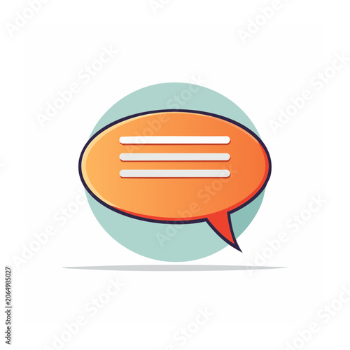 Orange speech bubble icon with chat lines on teal background