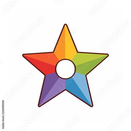 Rainbow Star with Circle Icon on Transparent Background