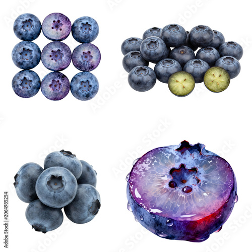 set blueberries on white background