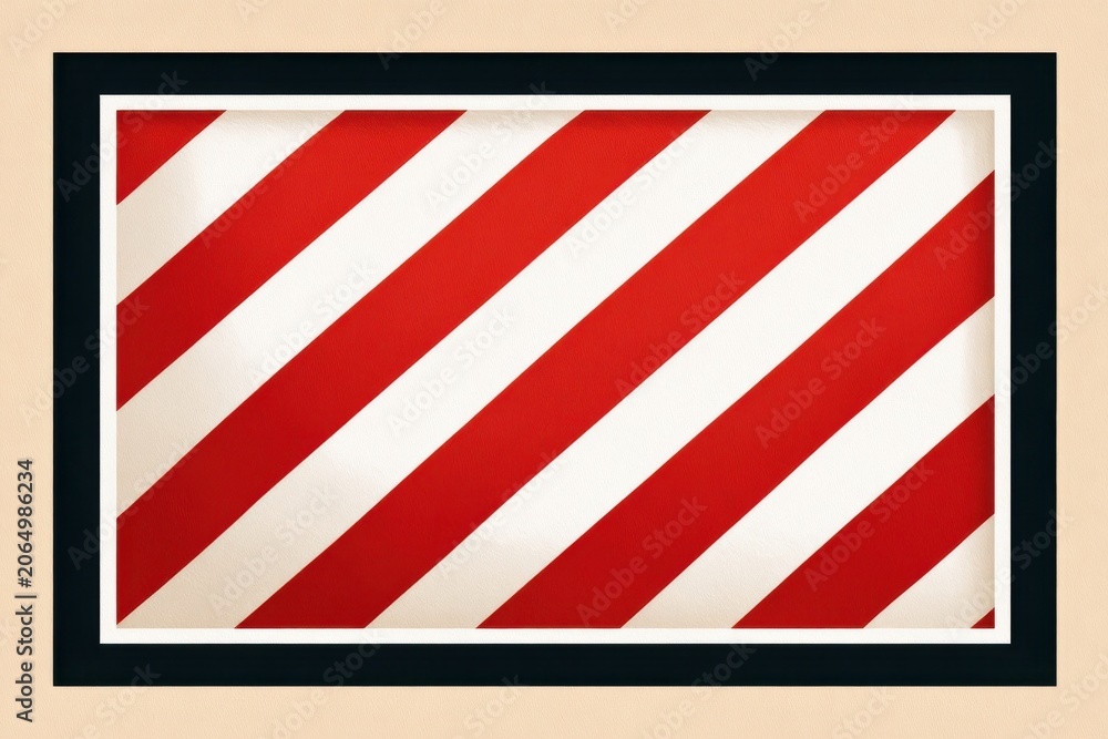 Fototapeta premium Framed red and white diagonal stripe pattern with black border on beige background