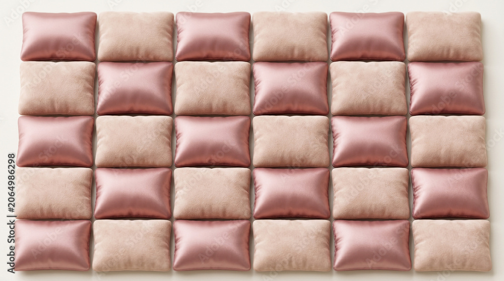 Fototapeta premium Terracotta orange and cream checkered cushion texture background, tufted geometric square pillow wall panel pattern, matte fabric upholstery backdrop for boho branding