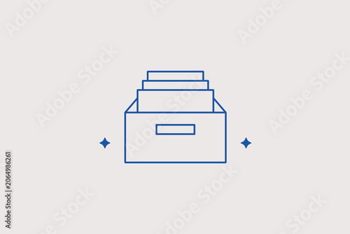Фотография Open office archive box with index folder dividers line icon for corporate bookkeeping registry, library