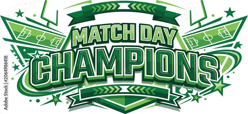 Foto Match Day Champions Sports Typography Badge Vector Illustration.
