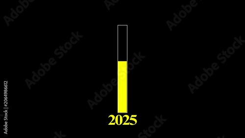 Minimal yellow progress bar animation showing transition from year 2025 to 2026 on black background. Great for New Year projects, 4k animation video.