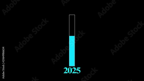 Minimal cyan progress bar animation showing transition from year 2025 to 2026 on black background. Great for New Year projects, 4k  video.