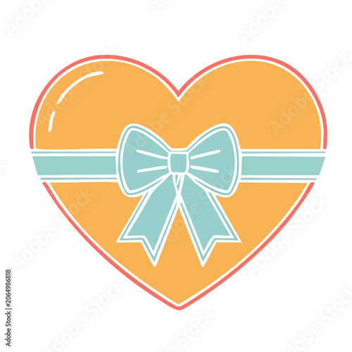 Orange Heart with Light Blue Bow Vector Icon